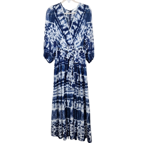 Calvin Klein Tie Dyed Wrap Maxi Dress Blue White Wedding Evening Womens Size 8 - Picture 4 of 16